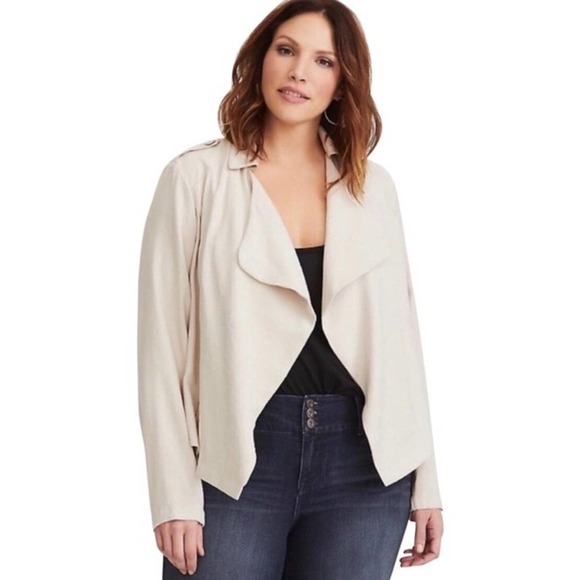 Torrid Ivory Tan Draped Waterfall Jacket Size 4XL
